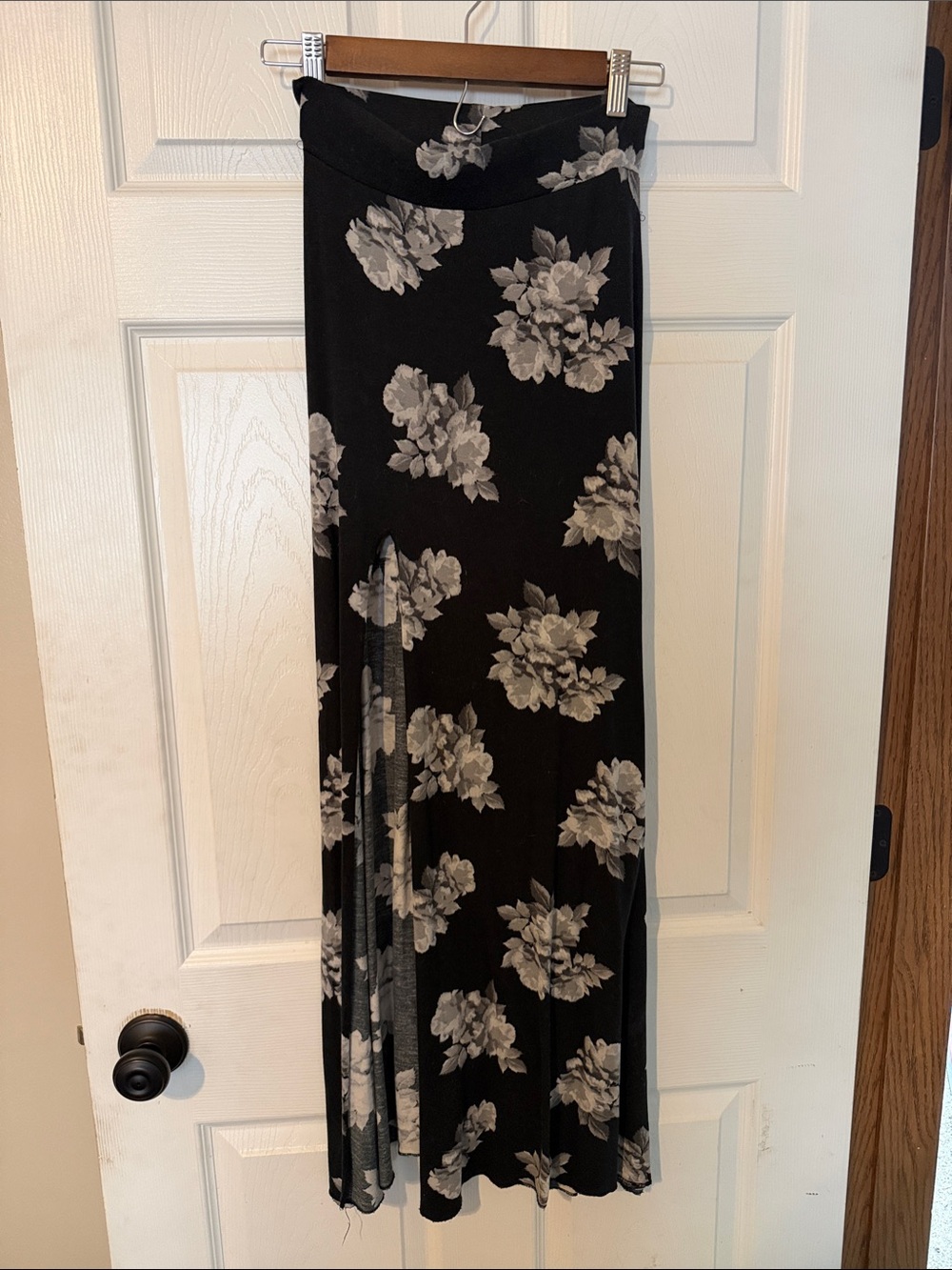 Black Floral Maxi Skirt with Gray Blooms